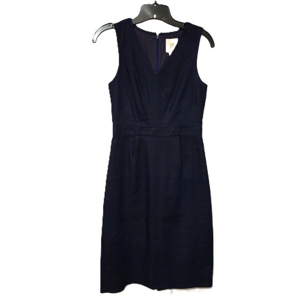 J Crew Suiting Dark Navy Blue V-Neck Sheath 100% Cotton Dress Size 00